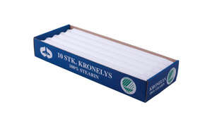 Kronelys - 10-pak - 35 cm. 100% Stearin - Hvid