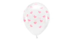 Balloner m/ Pink hjerter - 30 cm - Transparent - 6 stk./ps