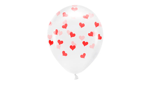 Balloner m/ Røde hjerter - 30 cm - Transparent - 6 stk./ps