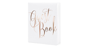 Gstebog - Hvid m/ Rose Gold inskription - Guest Book