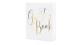 Gstebog - Hvid m/ Guld inskription - Guest Book