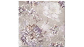 Servietter - 33x33 - Stvet lilla blomster p beige