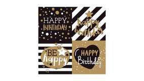 Servietter - 33x33 - Happy birthday guld
