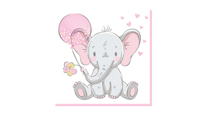 Baby Elephant with Pink Ballon - Servietter
