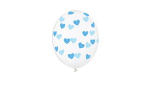 Balloner m/ Blå hjerter - 30 cm - Transparent - 6 stk./ps
