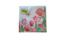Servietter - 33x33 - Gule tulipaner og sommerfugle